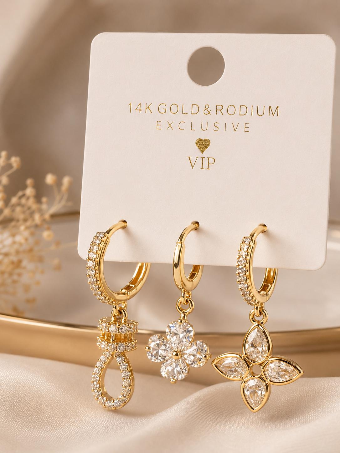 Vergoldet 14K - LUXA 3er Set - Golden Bow Drop Ohrring