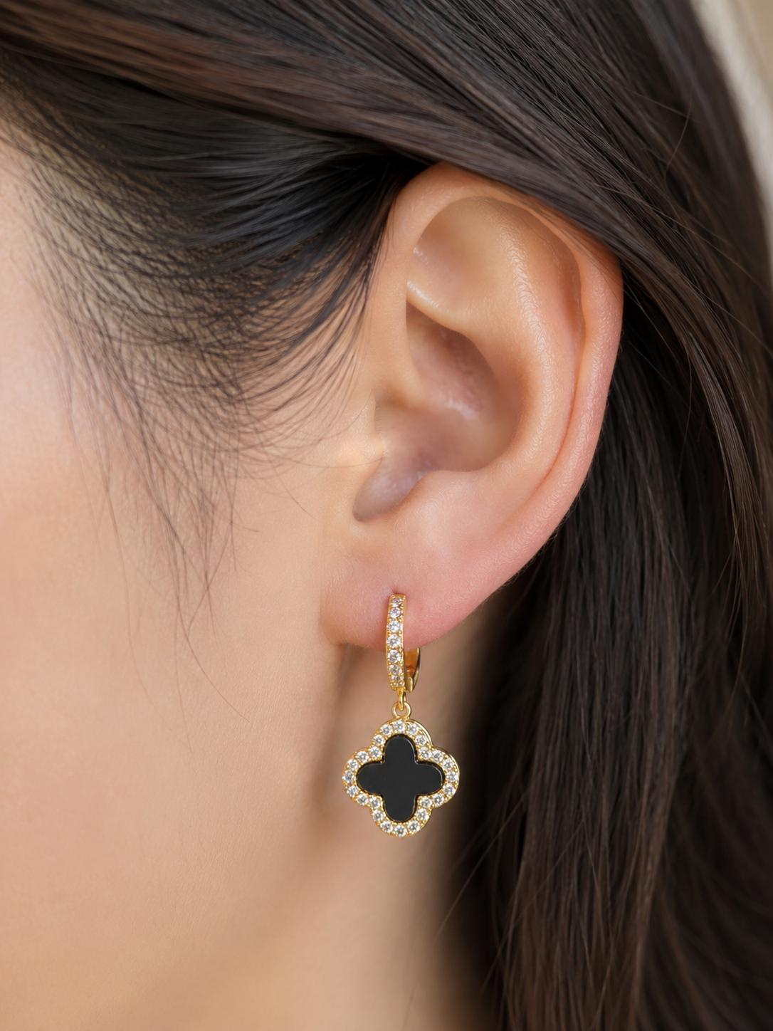 Vergoldet 14K - LUXA Clover Ohrring Gold Schwarz