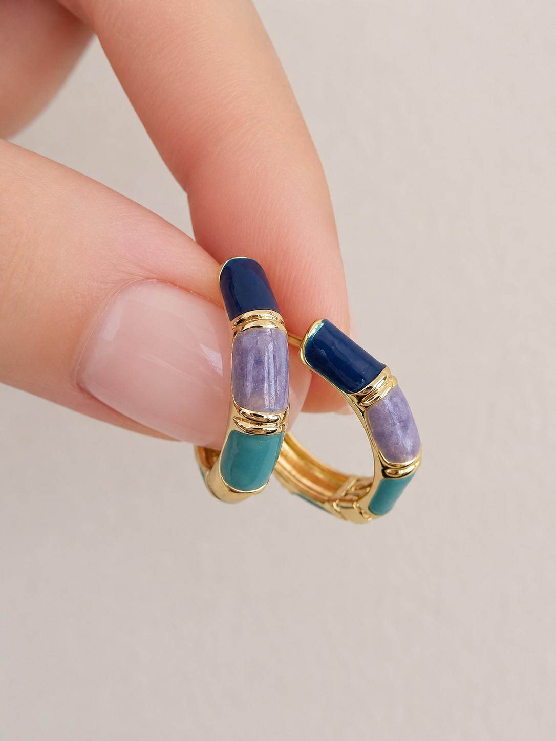 Ohrring LUXA Bambou Précieux Blau - Vergoldet 14K