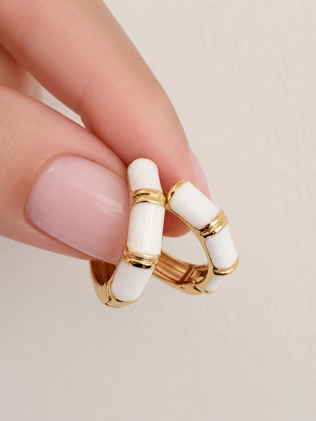 Ohrring LUXA Bambou Précieux Weiss - Vergoldet 14K