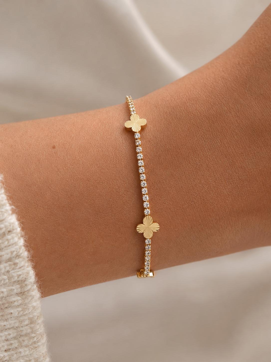 Vergoldet 14K - LUXA Tennis-Armband mit goldenen Kleeblatt-Motiven