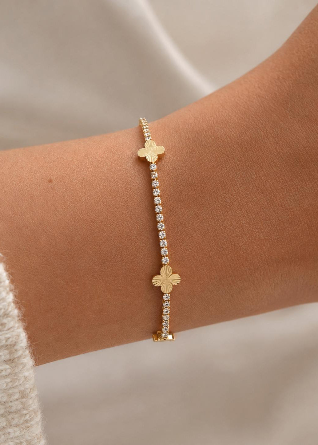 Vergoldet 14K - LUXA Tennis-Armband mit goldenen Kleeblatt-Motiven