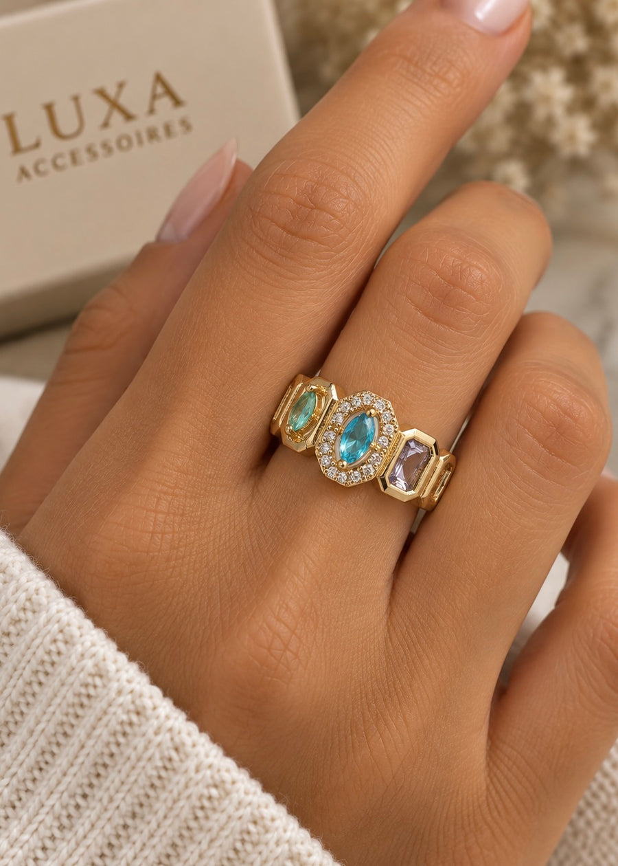 LUXA Multistein-Bandring Verstellbar - Vergoldet 14K