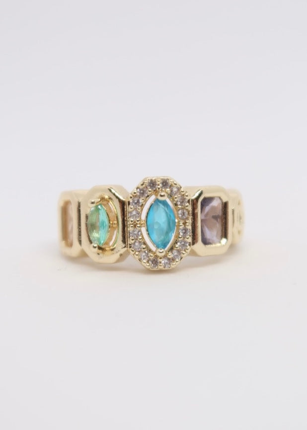 LUXA Multistein-Bandring Verstellbar - Vergoldet 14K