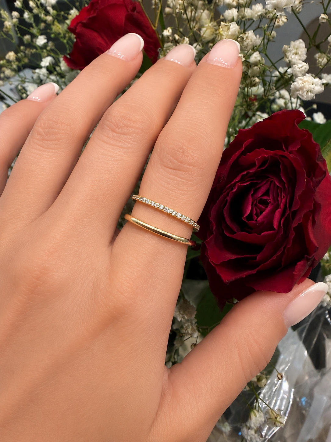 LUXA Verstellbarer Offener Goldring mit funkelnder Zirkonia-Reihe - Vergoldet 14K