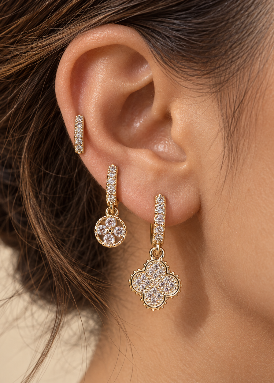 Vergoldet 14K - LUXA 3er Set - Gold Kleeblatt Ohrring