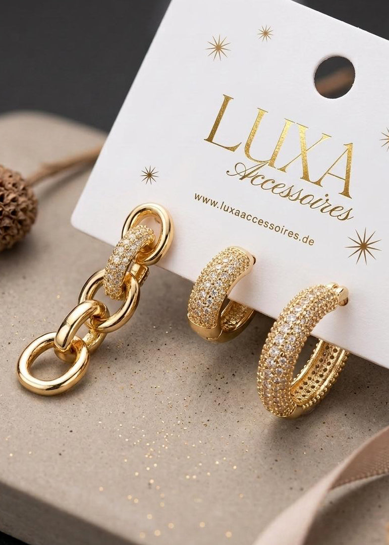 Vergoldet 14K - LUXA 3er Set - Creolen & Gliederohrring Gold