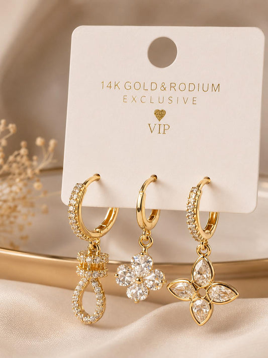 Vergoldet 14K - LUXA 3er Set - Golden Bow Drop Ohrring