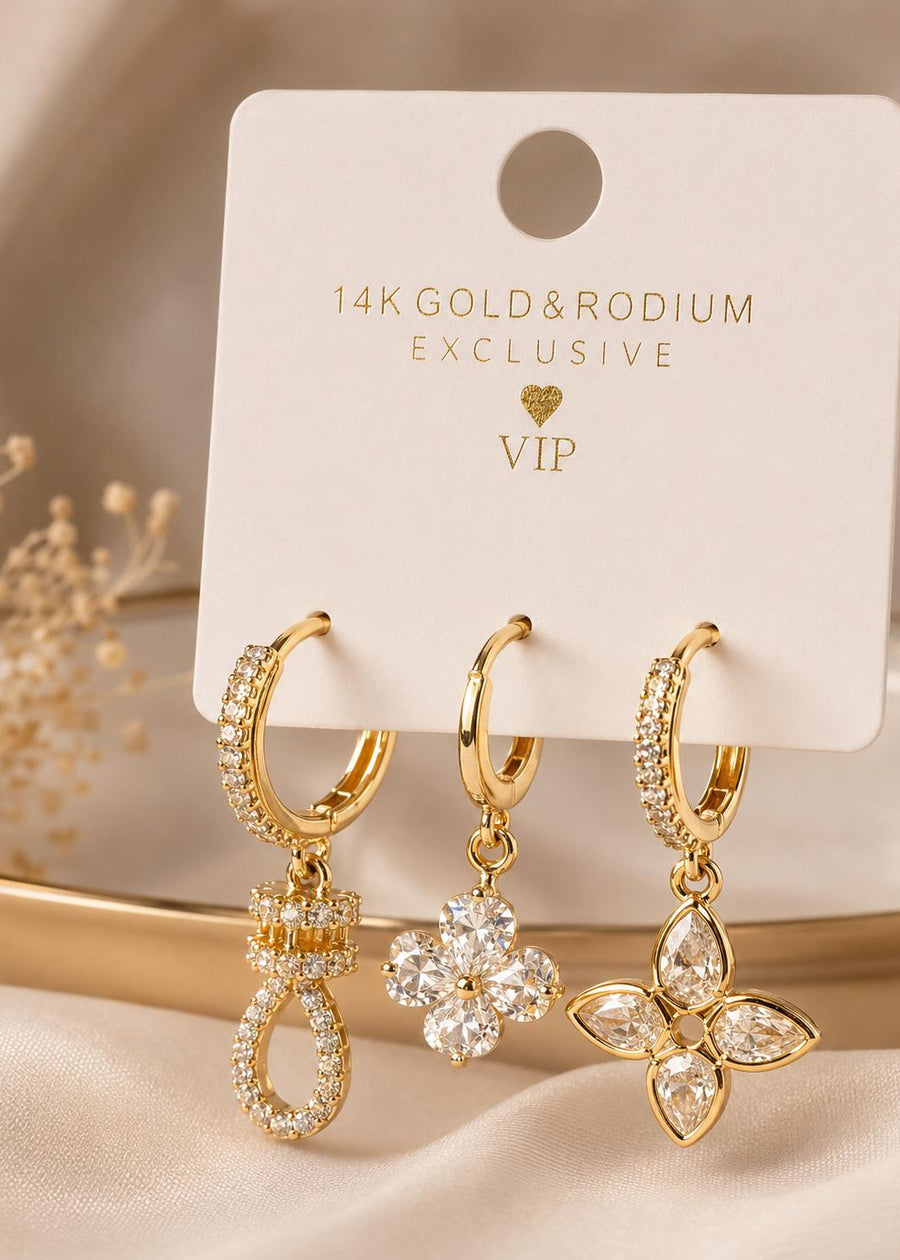 Vergoldet 14K - LUXA 3er Set - Golden Bow Drop Ohrring