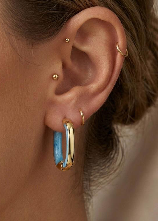 Vergoldet 14K - Ohrring Aqua-Emaille Creolen