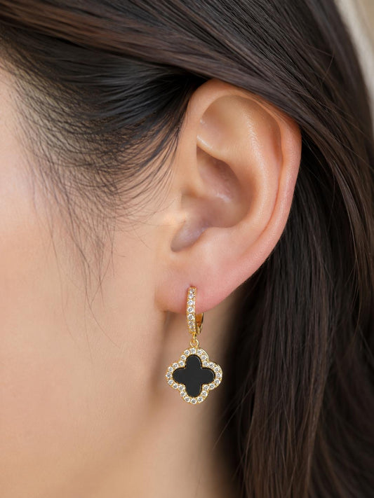 Vergoldet 14K - LUXA Clover Ohrring Gold Schwarz