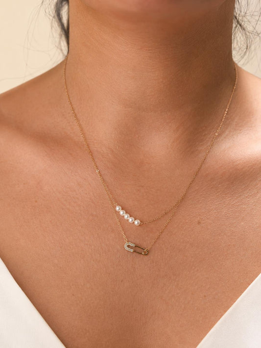 Vergoldet 14K - LUXA Doppelreihige Kette, Perlenbar-Element