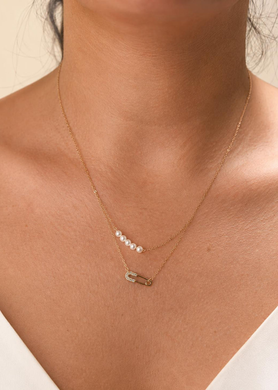 Vergoldet 14K - LUXA Doppelreihige Kette, Perlenbar-Element