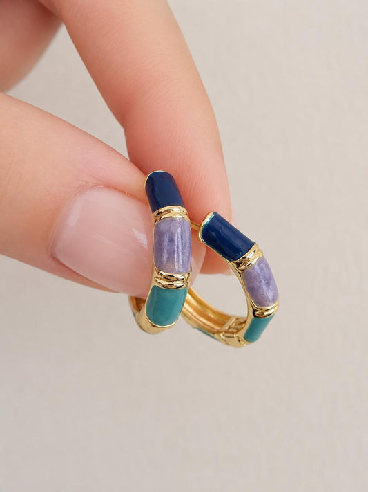 Ohrring LUXA Bambou Précieux Blau - Vergoldet 14K
