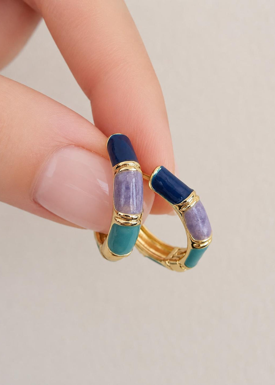 LUXA Ohrring Bambou Précieux Blau - Vergoldet 14K