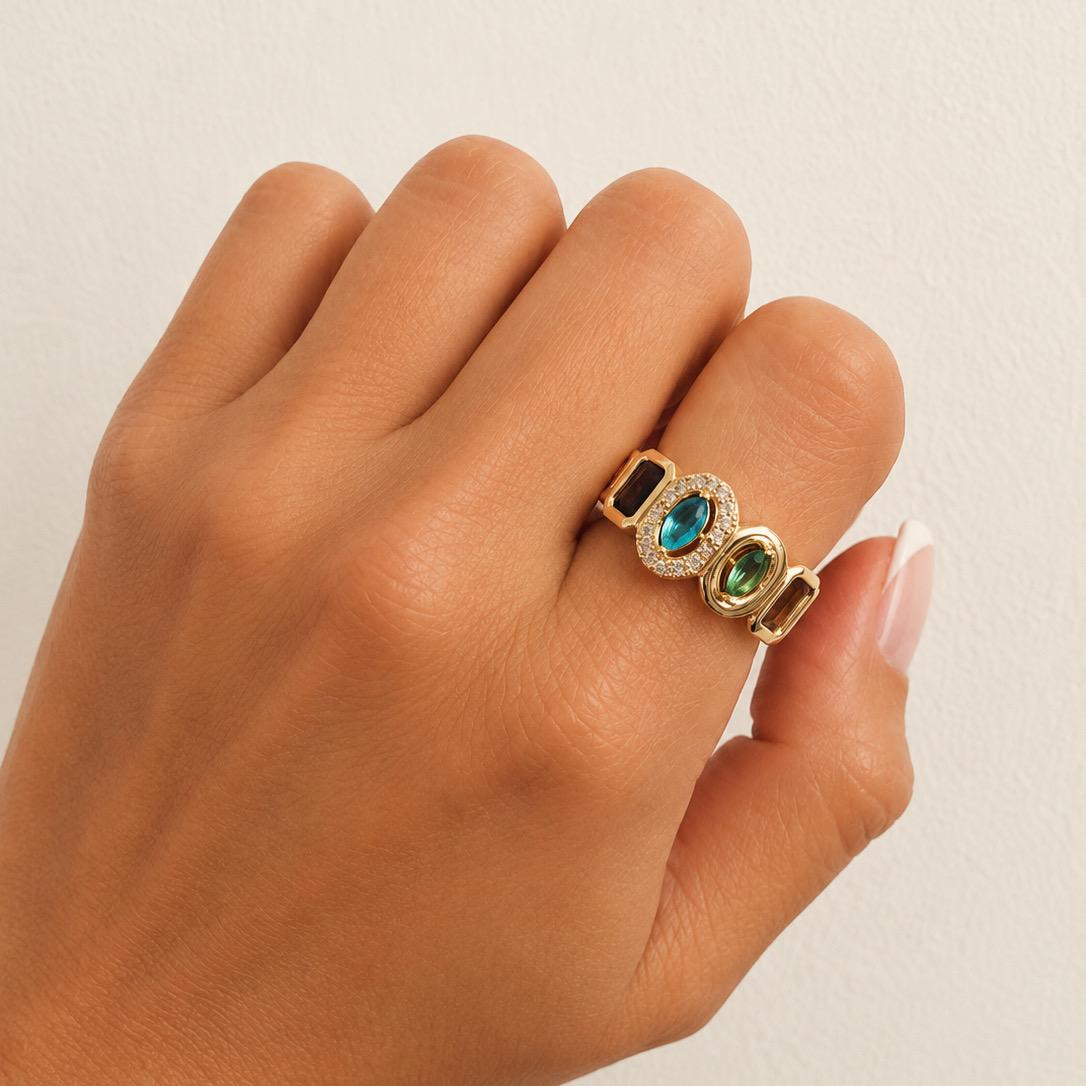LUXA Multistein-Bandring Verstellbar - Vergoldet 14K
