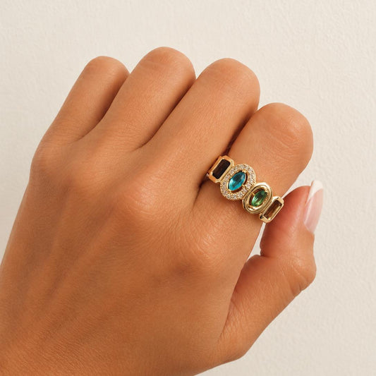 LUXA Multistein-Bandring Verstellbar - Vergoldet 14K