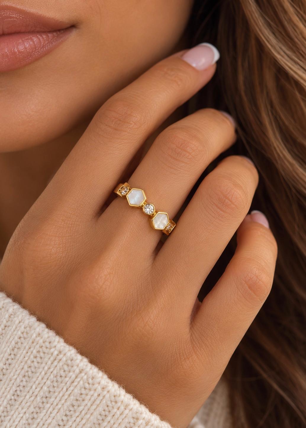 LUXA Ring Perlmutt 14K Vergoldet Verstellbar