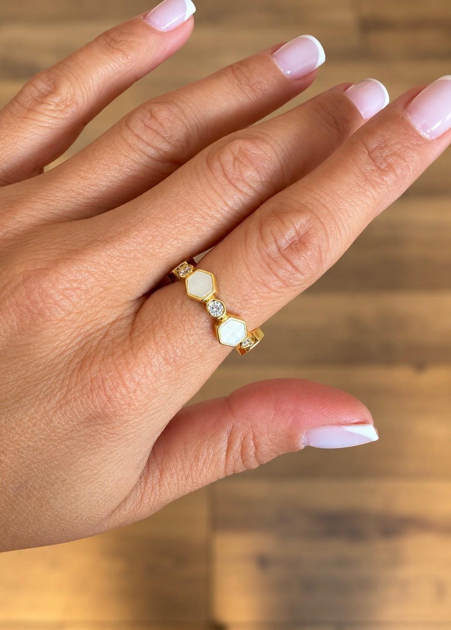 LUXA Ring Perlmutt 14K Vergoldet Verstellbar